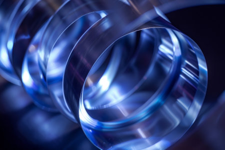 A spiral of blue metal with a shiny, reflective surface. The image has a futuristic, metallic feel to itの素材