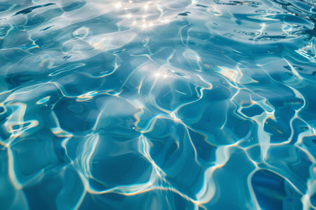 The water is calm and clear, with ripples that reflect the sunlight. Concept of tranquility and serenityの素材