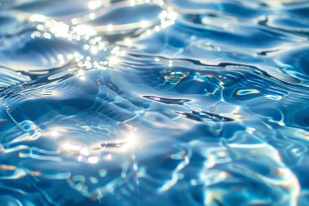 The water is calm and clear, reflecting the sunlight. Concept of tranquility and serenityの素材