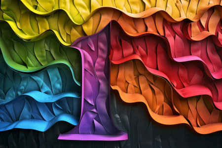 A colorful piece of art with a number 1 in the middle. The number 1 is surrounded by a rainbow of colors and is the focal point of the piece. The artwork is abstractの素材
