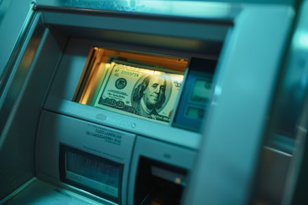 A bank machine with a dollar bill in itの素材