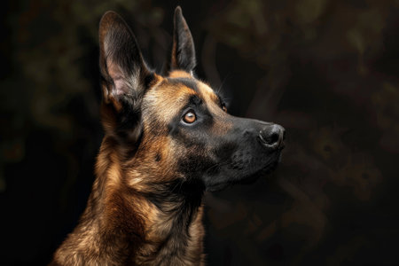 A brown and white dog with a black nose and brown ears. The dog is looking at the cameraの素材