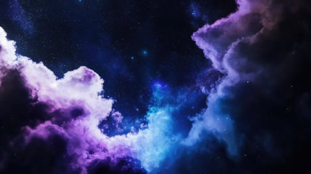 A beautiful night sky with a purple and blue cloud. The sky is filled with stars and the clouds are scattered throughout the skyの素材
