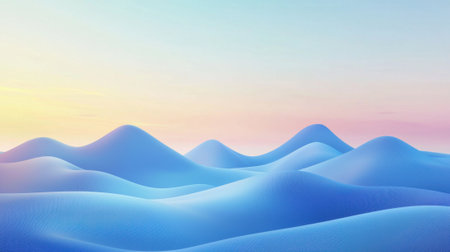 Gentle waves of blue hills create a soothing landscape under a soft sunrise. The hues blend harmoniously, evoking a sense of peace and serenity.の素材