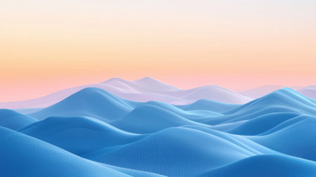 Soft blue hills stretch across the landscape, blending seamlessly into a pastel sky at twilight. The gentle undulations create a calming atmosphere, inviting tranquility.の素材