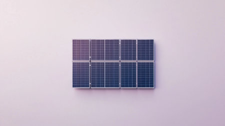 A solar panel is shown in a grid pattern. Concept of order and structure, as the solar panels are arranged in a neat and organized manner. The color scheme of the image is predominantly blueの素材