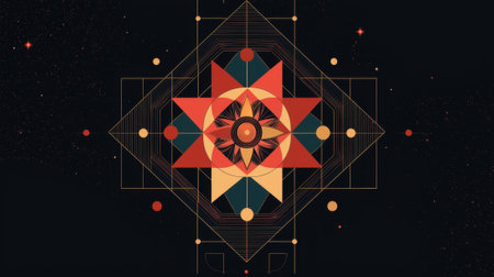 A colorful flower with a star in the center. The flower is surrounded by a star and a diamondの素材