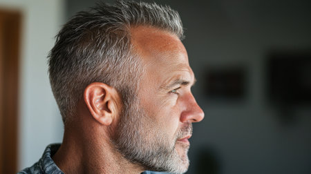 A man with a bald head and a beard. He has a white beard and gray hair. He is wearing a blue shirtの素材