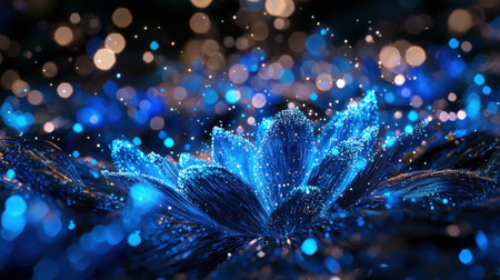 A blue flower with a lot of sparkles in the background. The flower is surrounded by a lot of light and it looks like it's floatingの素材