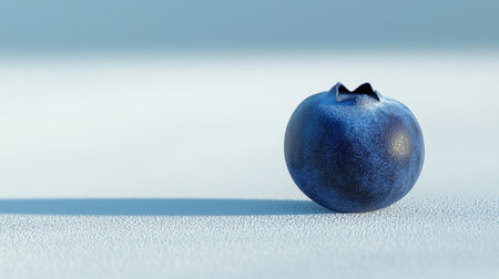 A blueberry is sitting on a white surface. The blueberry is the only object in the imageの素材