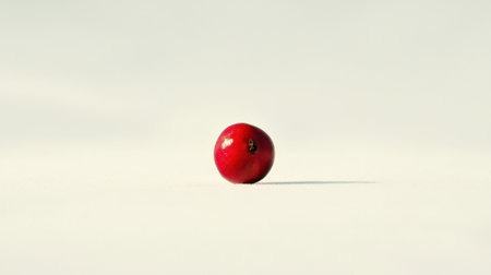 A red apple is sitting on a white surface. The apple is the only object in the imageの素材