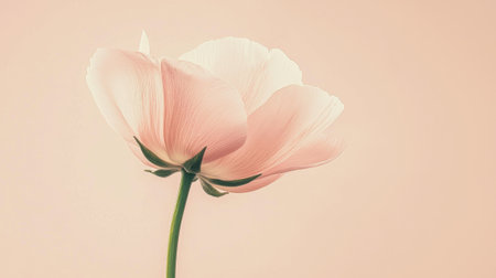A single pink flower with soft petals rises on a slender stem, creating an elegant focal point against a gentle pastel backdrop, evoking feelings of tranquility and renewal.の素材