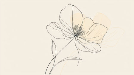 Simplistic line art represents a single flower with gentle curves and soft pastel hues against a neutral background, evoking a sense of serenity and elegance.の素材