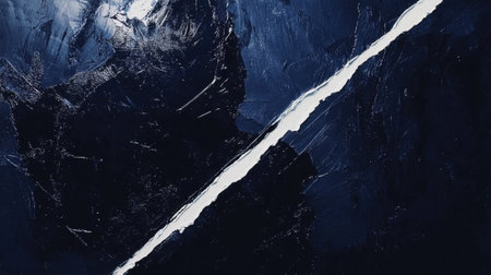 This vibrant artwork features deep blue hues intersected by a bold white line, creating an engaging visual experience in a contemporary art gallery setting.の素材