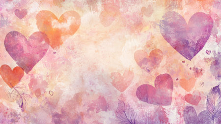A vibrant display of hearts in shades of purple, orange, and pink fills the background, evoking love and creativity, perfect for romantic events or art projects.の素材