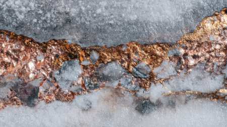 Colorful mineral veins showcase the intricate patterns of natural rock formations, highlighting textures and layers of copper and quartz in an artistic display of earth's geology.の素材