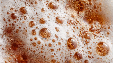 Close-up view of a frothy drink illustrates bubbles forming in a refreshing beverage, highlighting the cold texture and inviting appearance on a warm summer day.の素材