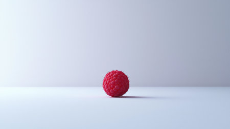 A red raspberry is sitting on a white background. The raspberry is the only object in the image, and it is the main focus. The image has a simple and minimalistic feelの素材
