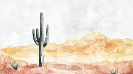 A cactus is standing in a desert landscape. The desert is dry and barren, with no signs of life. The cactus is the only living thing in the scene, and it stands tall and proudの素材