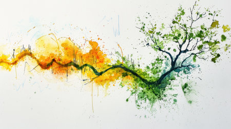A painting of a tree with a yellow and green branch. The painting is titled "The Tree of Life"の素材