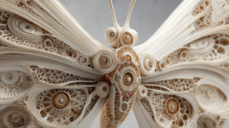 A detailed butterfly creation highlights skillful craftsmanship showcasing swirling patterns and textures resembling natures elegance. This work emphasizes artistry and meticulous design.の素材