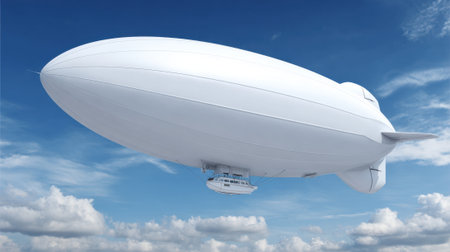 An elegant airship glides smoothly through the sky casting shadows on the clouds below.の素材