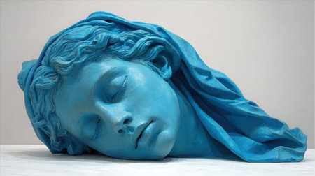 A stunning blue sculpture of a serene figure rests gracefully exuding peace and artistic mastery.の素材