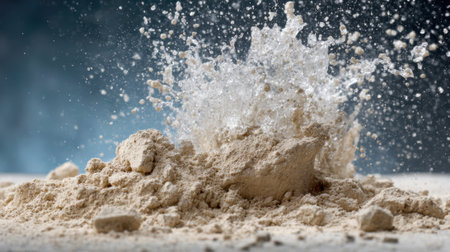 Dry sand meets rushing water to create an explosive splash showcasing the beauty of natures forces.の素材