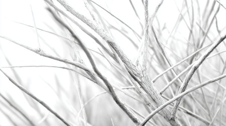 Thin branches weave together in an intricate pattern showcasing natures beauty in monochrome.の素材