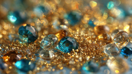 Delicate gems of various colors shimmer amidst golden strands creating a captivating display.の素材