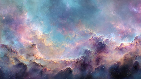 Vivid colors and ethereal shapes dance across the night sky in a cosmic scene full of wonder.の素材