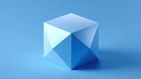 A geometric structure with sharp edges reflects light beautifully against a blue backdrop.の素材