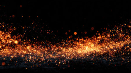 Glowing sparks swirl and shimmer in the darkness creating a magical enchanting scene.の素材