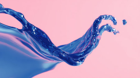Bright blue water erupts in a splash showcasing fluid motion against a pastel pink background.の素材