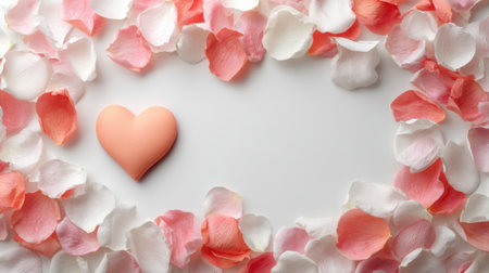 Heart sits at the center embraced by soft pink and white petals perfect for love celebrations.の素材