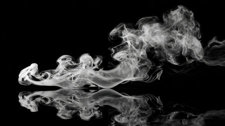 Smoke curls and twists gracefully filling the air with mystery against a black backdrop.の素材