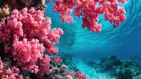 Colorful coral formations create a stunning underwater landscape in this serene ocean scene.の素材