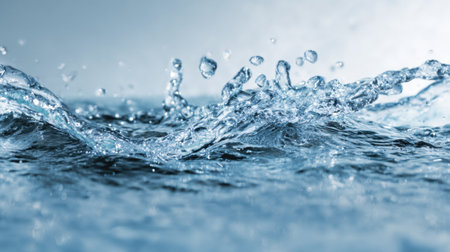 Bright sunlight glimmers on the surface of a serene lake as droplets splash forming intricate patterns that dance across the water showcasing natures beauty.の素材