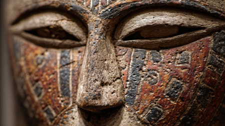 A face with a lot of detail and a lot of brown and red. It looks like it is from a different time periodの素材