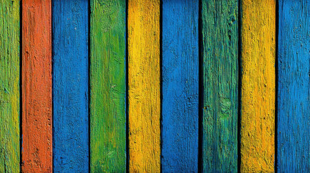 A colorful wooden board with stripes of blue, green, and red. The colors are bright and vibrant, creating a cheerful and lively atmosphereの素材