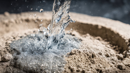 Water pours into sand creating mesmerizing ripples and textures that capture attention and wonder.の素材