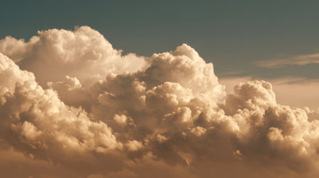 Fluffy clouds glow in warm shades as the sun sets casting a calming light across the sky.の素材