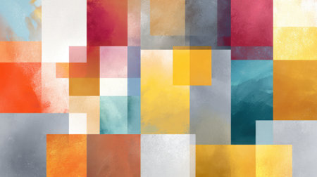 Vivid squares and rectangles blend harmoniously creating an engaging visual experience full of color.の素材