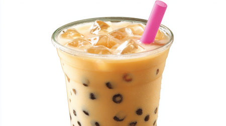 A refreshing bubble tea awaits filled with fruity flavors and chewy tapioca pearls on ice.の素材