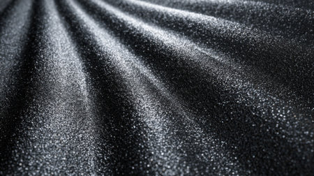 Tiny droplets shimmer on a smooth black surface reflecting light and forming intricate designs.の素材