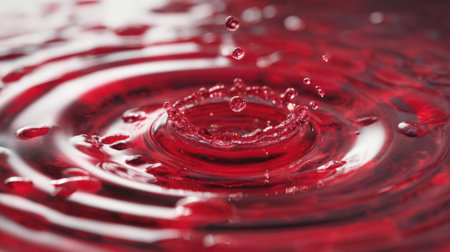 Crimson droplets create ripples in still water capturing the essence of a serene afternoon.の素材
