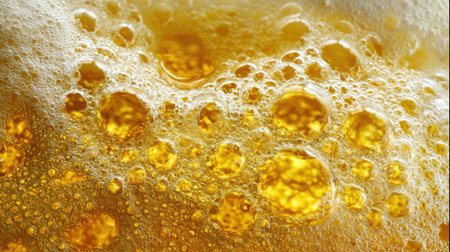 Golden, frothy bubbles rise in a clear glass of beer, reflecting light beautifully. This refreshing drink is perfect for enjoying on a warm, sunny day with friends.の素材
