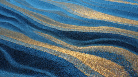 Gentle waves of blue and gold sand flow together, creating a calming and beautiful scene that invites relaxation and contemplation in a serene environment.の素材