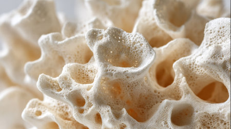 This detailed scene shows the unique structure of coral, highlighting its intricate holes and textures. The light shines through, revealing natural beauty beneath the waters surface.の素材