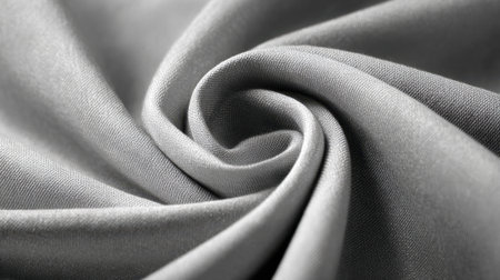 A piece of soft gray fabric is arranged in a spiral shape, highlighting its smooth texture and gentle drape. The image captures the fabric's subtle sheen and depth, inviting touch.の素材